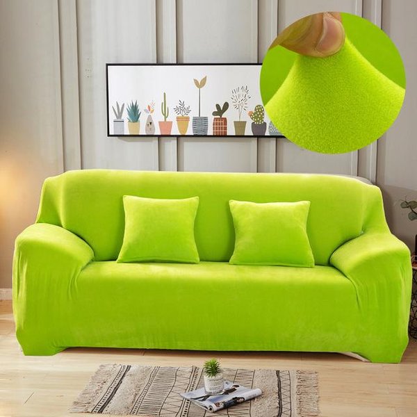 Funda De Sofá Gruesa De Felpa De Terciopelo, Funda De Sofá Seccional EláStica Todo Incluido Para Sala De Estar, Fundas De Esquina En Forma De L Chaise Longue 1 Seater Fluorescente Verde-image