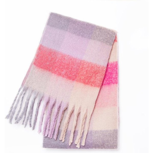 Bufanda Gruesa CáLida De Invierno De Lujo Para Mujer Chal Y Mantones De Cachemir Pashmina PañUelo De Cuello Bufanda Femenina Larga Con Borlas Echarpe 220X40Cm Pink-image