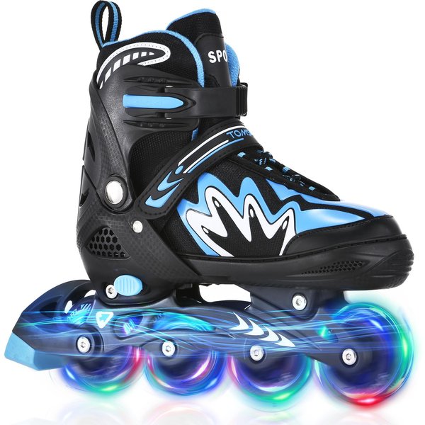 Patines En LíNea Para NiñOs Ajustables Patines Con Ruedas Luminosas Sistema De Cierre Triple Seguro Para M Azul-image
