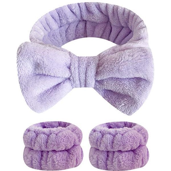 Opaski Do Mycia Twarzy Dla Kobiet Coral Fleece Opaski Do WłOsóW Mankiet Wodoodporne Opaski ChłOnne Opaski Opaska Na GłOwę Zestaw AkcesorióW Do WłOsóW Fioletowy-image
