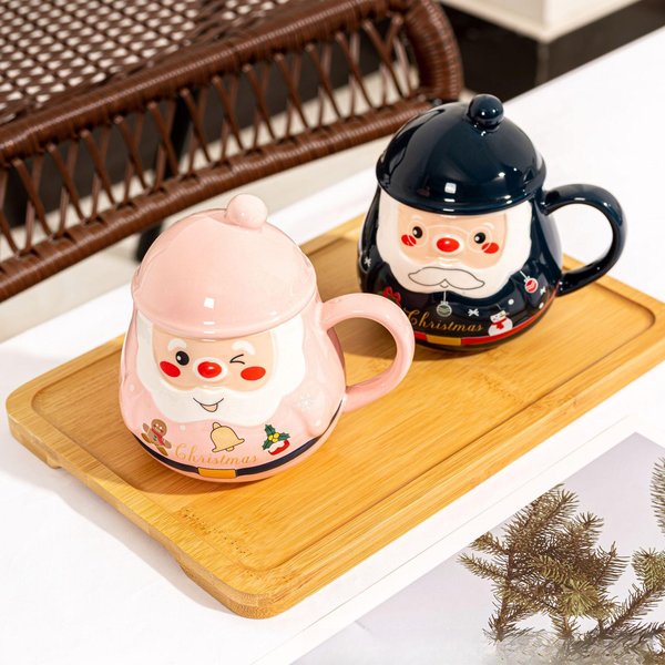 Bonita Taza Creativa De Papá Noel, Taza De CeráMica NavideñA Con Tapa, Taza De Agua De Dibujos Animados, Regalo Para Eventos. 301-400Ml-image