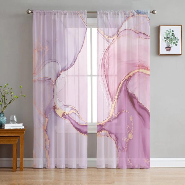 Abstrakcyjne Marmurowe Niebieskie Tiulowe Przezroczyste ZasłOny Do Dekoracji Salonu ZasłOna Okienna Do Sypialni Kuchni Woal Organza ZasłOny W135 X H115Cm X1&Grommet Top-image