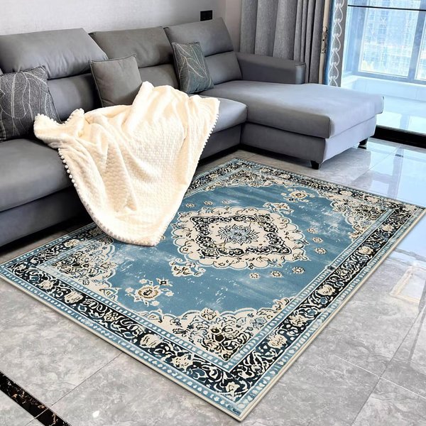 Perski Luksusowy DużY Dywan Do Salonu MięKki Dywan ŁAtwy W Czyszczeniu Do Dekoracji Sypialni 3D Kwiatowy Domowy Salon Mata Pod Sofę Stolik Kawowy Alfombra 60*90Cm Black-image