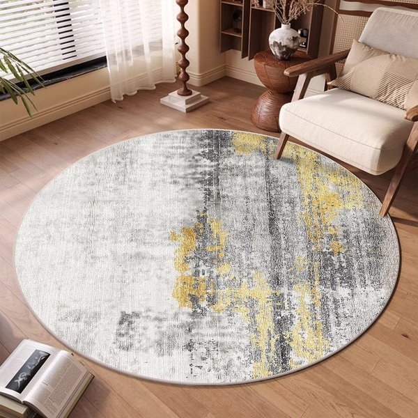 Ig Abstrakcyjny OkrąGłY Dywan Zmywalny AntypośLizgowy Dywanik Do Salonu Sypialni Mata Pod KrzesłO Dywanik Do Przedpokoju Tapis 2.6Ft(80X80Cm) Gray-image