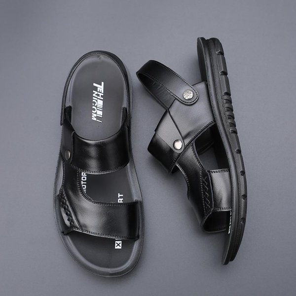 Sandalias De Cuero De Moda De Verano Para Hombre Talla Grande Suela Blanda CóModas Sandalias Casuales Y Zapatillas Zapatos De Playa 41 Negro-image
