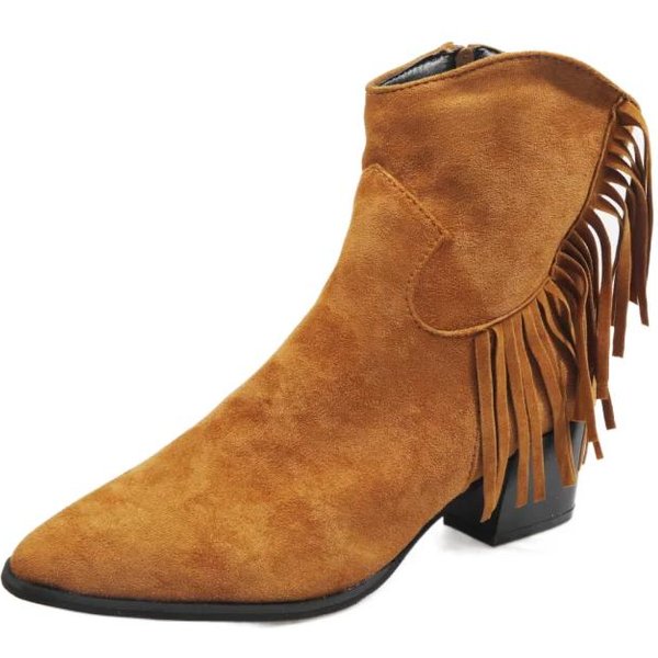 Buty Plus Size Damskie Botki Damskie Retro Nowoczesne Botki Kobiety FręDzle Szpiczasty Nosek Zamek Boczny Grube Obcasy Buty Damskie 41-image