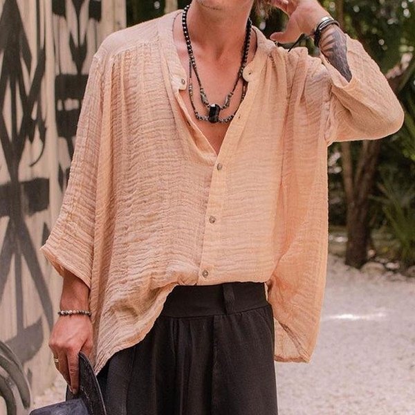 Camisa De Hombre Nueva Color SóLido AlgodóN Y Lino Camisa De Hombre De Manga Larga De Hombre S Brown-image