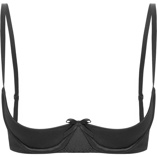 Seksowny Biustonosz Typu Push-Up Z Fiszbinami 1/4 Miseczki Dla Kobiet, Niepodszyty, PrześWitująCy, Biustonosz Typu Bralette XL Czarny-image