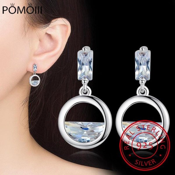 Pendientes GeoméTricos Redondos Zirconia Forma De Gota De Agua Pendientes De Plata De Ley 925 Para Mujer Pendientes S-E864 White-image
