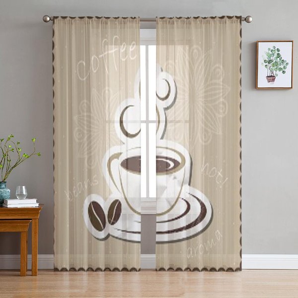 Icono Taza De Café Cortinas TraslúCidas De Tul Para DecoracióN De SalóN Cortina Para La HabitacióN Dormitorio Cocina Cortinas De Voile Organza 135W X 114H(Cm) Beige-image