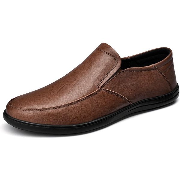 Zapatos De Hombre Para Primavera Y OtoñO Nuevos Zapatos De Cuero Genuino Transpirables Casuales De Cuero Moda Suela Blanda CóModos Zapatos De Negocio 44 MarróN-image
