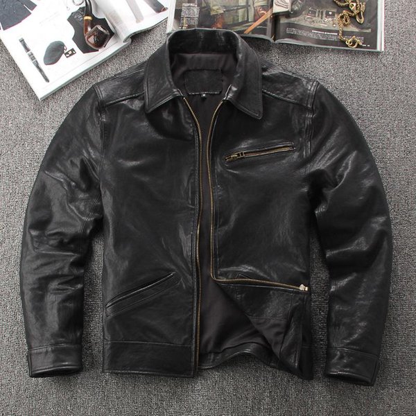 Chaqueta De Cuero Para Hombre Piel De Oveja De Curtido Vegetal Completo Solapa Slim Cremallera Chaqueta De Cuero Para Motocicleta Chaqueta Casual L Gray-image