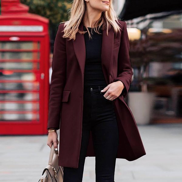 Abrigo De Lana Mediano Y Largo De Talla Grande Para Mujer Para Primavera Y OtoñO Abrigo De Lana XXL Red-image