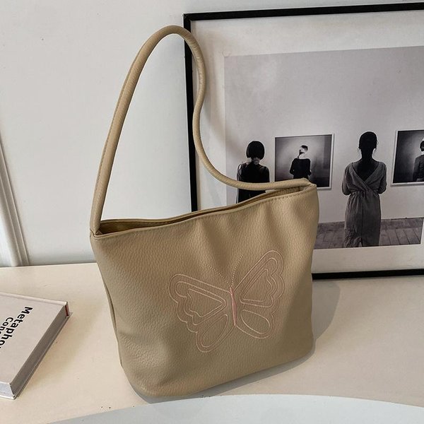 Bolso Retro De Gran Capacidad Para Mujer De Universidad Bolso Tote Bordado De Mariposa Bolso De Hombro ÚNico De Nicho Bolso De Axila Bolso VersáTil Para Viajes Gray-image