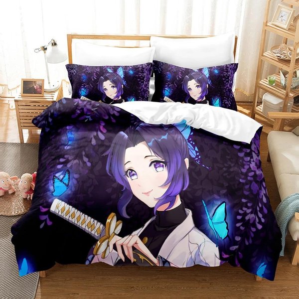 Juegos De Cama Kochou Shinobu Anime Demon Slayer EdredóN Cubrecama Funda NóRdica Funda De Almohada Individual Doble Queen King Adolescentes Regalos EU Single 135X200Cm-image