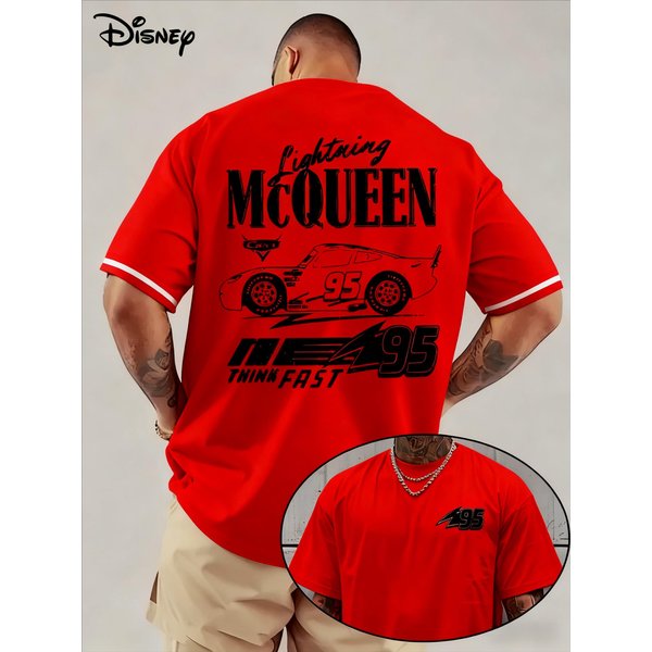 T-Shirt Z Nadrukiem BłYskawica Mcqueen 2026 MęSki I Damski Letni Nowy Harajuku DużY LuźNy Codzienny Top Z KróTkim RęKawem S Czerwony-image