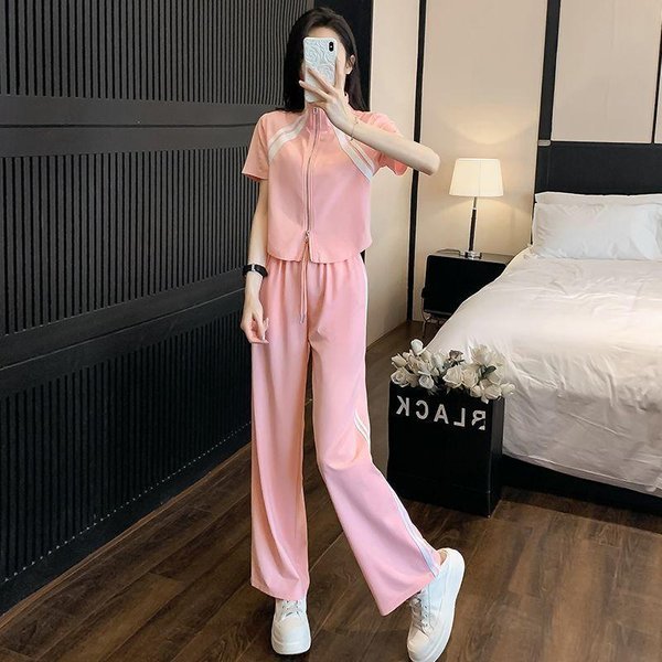 Traje Casual De Moda Para Mujer, Deportes De Verano, Temperamento Rejuvenecedor, Conjunto De Dos Piezas Con Pantalones Anchos De Manga Corta 2XL-image