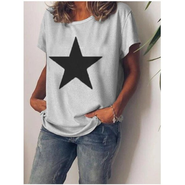 Camiseta Con Estampado 3D De Estrella Verano Mujer Cuello Redondo Camisetas Casuales Harajuku Streetwear Manga Corta Camiseta Oversize Y2K Ropa Femenina 6XL Gray-image