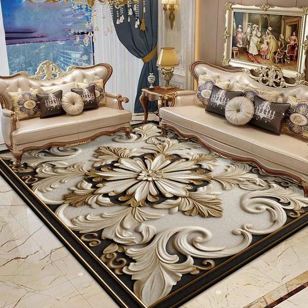 Alfombras De SalóN Grandes Estilo Europeo Lujo DecoracióN Hogar Dormitorio Alfombra De Felpa Esponjosa Comedor Lavable Antideslizante Suave Alfombrilla Suelo 160*230Cm-image