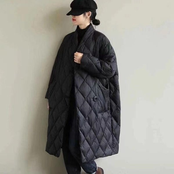 Chaqueta Ligera De PlumóN Y AlgodóN Para Mujer, Larga, Holgada, De Invierno, Hasta La Rodilla. XL Gray-image