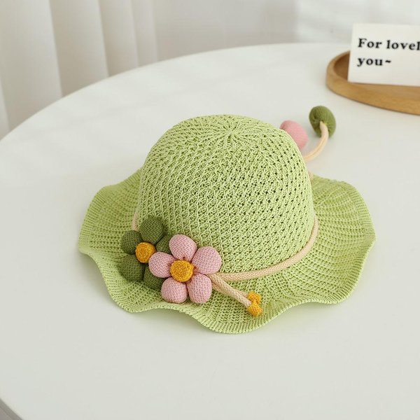 Sombrero Protector Solar Para NiñOs Verano NiñOs Y NiñAs Sombrero De Sol Para Bebé Sombrero De Paja Sombrero De Pescador Transpirable Con Borde Ondulado Sombrero De Malla Para El Sol (47-52Cm)-image