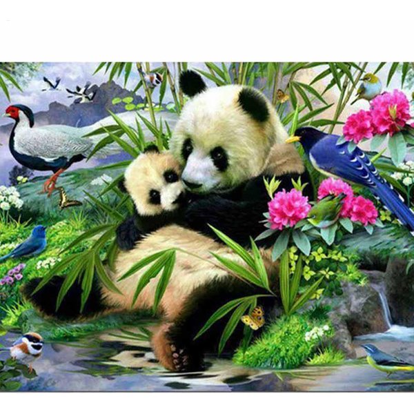 DIY 5D Pintura De Diamante Panda Madre E Hijo Bordado De Diamantes Punto De Cruz 20X30CM Black-image