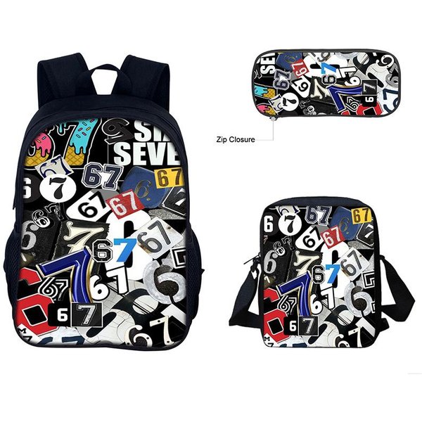 67,Seis Siete Set De 3 Piezas Mochila Escolar Infantil Con Bolso Al Hombro Estuches Mochilas Escolares Para NiñOs NiñAs Mejor Regalo-image