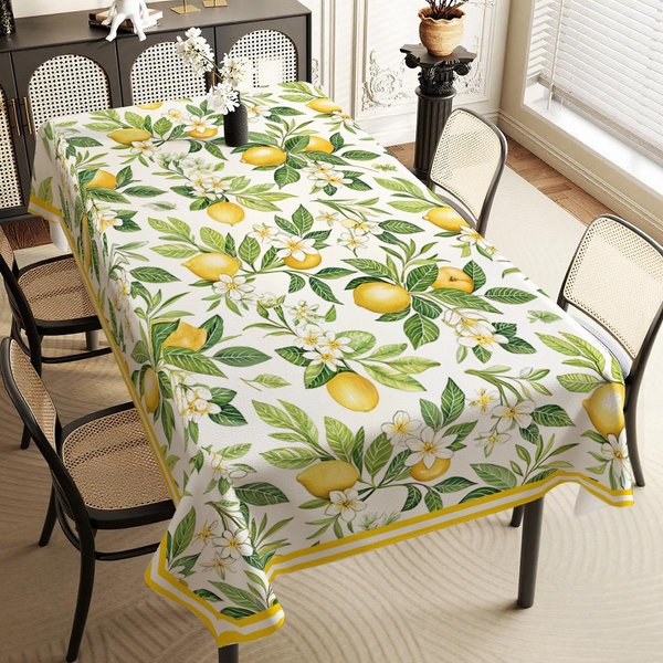 Mantel De Verano Con Estampado Floral De LimóN Para DecoracióN De Mesa, LimóN Verde Acuarela Hojas, Mantel Para Mesa De Cocina Comedor, DecoracióN De Fiesta Picnic 90X140Cm Beige-image