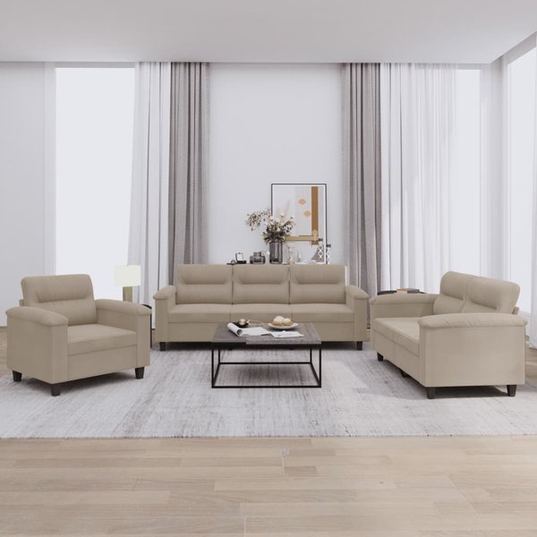 Vidaxl 3-Cz. Conjunto De SalóN Con Cojines, Taupe, Microfibra-image