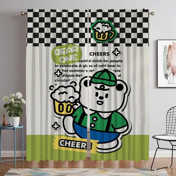 Cortinas Para Sala De Estar Cortina Oso Cortinas Interiores Para El Hogar 2 Piezas Separador Estores Tul Para Dormitorio DecoracióN De Halloween W60Xh90Cmx2Pcs-Cl-image