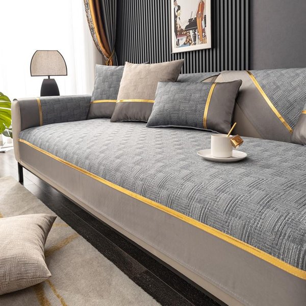 Nuevo CojíN De Sofá De Alta PrecisióN Lujo Ligero Cuatro Estaciones CojíN Universal Reposabrazos Respaldo Toalla Empalme De Hilo Dorado Alfombrilla De Sofá 70X70Cm 1Pcs-image