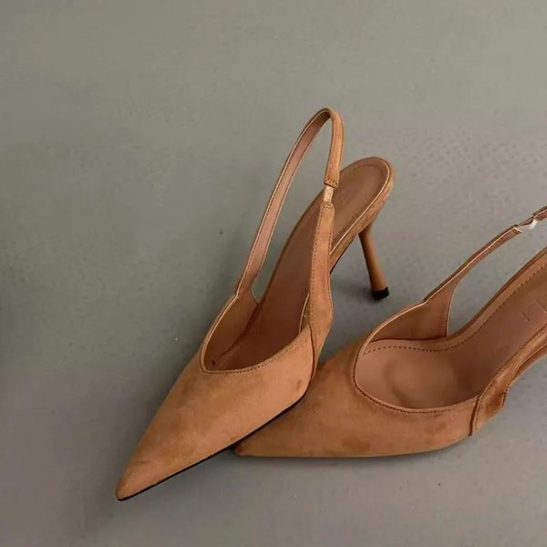 Zapatos De Mujer Slingbacks Tacones Altos De Mujer Zapatos De Vestir De Moda Punta Fina TacóN Fino Slip-On Sandalias De Mujer 38 Caqui-image