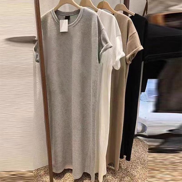 Letni Nowy LuźNy T-Shirt Z KróTkim RęKawem Sukienka Damska Sukienka ŚRedniej DłUgośCi Top T-Shirt Ze 100% BawełNy SpóDnica 3XL Gray-image