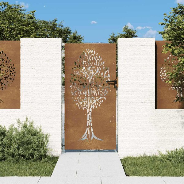Vidaxl Puerta De JardíN, 85X175 Cm, Acero Corten, Motivo De ÁRbol-image