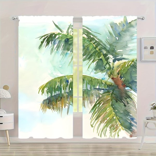 2 Paneles De Cortina Modernos Con Estampado Floral De Hojas Que Filtran La Luz, Resistentes A Los Rayos Uv, De Cuidado FáCil, Cortinas Transparentes Para Dormitorio, Sala De Estar 100W130H(Cm)40X51In&Grommet Top-image