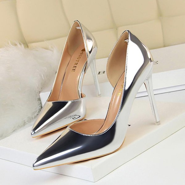 Seksowne Damskie Szpilki Lakierowane Wysokie Obcasy Styl Imprezowy Wakacyjny Pojedyncze Buty Obcasy Szpilki Damskie Buty ŚLubne Tacones 37 Beige-image