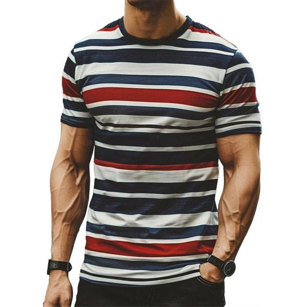 Camisetas GráFicas De Rayas Simples Para Hombre Moda Verano Manga Corta Camiseta Estampada En 3D Casual Oversize Transpirable PulóVeres Camisetas 2XL-image