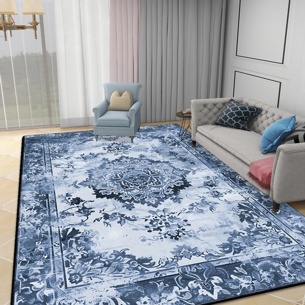 Alfombra Persa Nueva Sala De Estar DecoracióN De HabitacióN Bohemia EstéTica Alfombras Grandes Hogar Dormitorio SalóN Alfombra Antideslizante De FáCil Limpieza Piso 6.5X6.5Ft(200X200Cm)-image