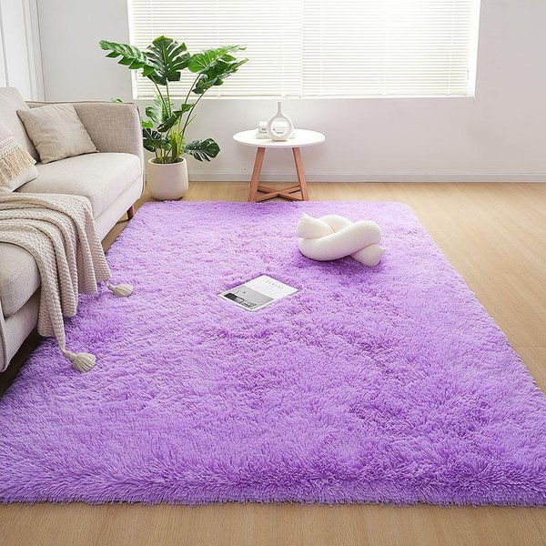 Kratkowany Pluszowy Dywan MięKki Puszysty Dywan Do Salonu Sypialni Wystroju Domu DłUgowłOsy Dywanik PodłOgowy Dywanik Przy łóżKu 50X160Cm Fioletowy-image