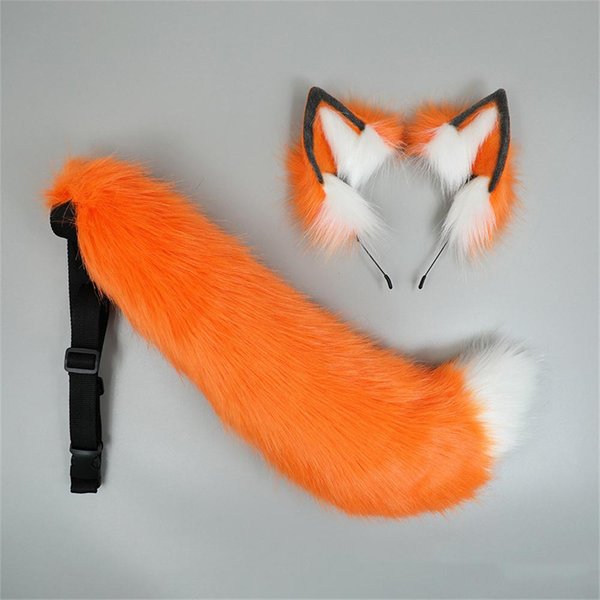 Set De Orejas Y Cola De Zorro Esponjosas De Halloween Kits De Orejas Y Cola De Animal De Peluche Accesorios De Disfraz Cosplay Kitsune Para ConvencióN De Anime Fiesta 1 Set Orange-image
