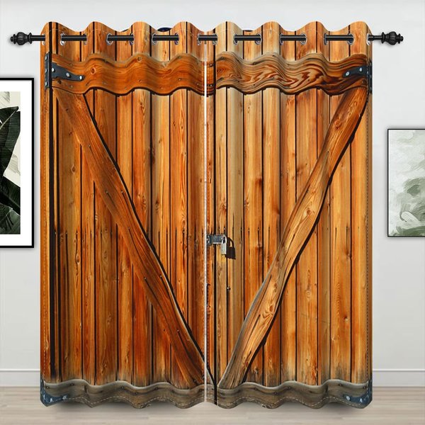 Cortinas Vintage De Madera Para Puerta Y Ventana, DiseñO RúStico MarróN Estilo Retro Para Dormitorio Sala De Estar, Cortinas Con Ojales Para Ventana, Juego De 2 Paneles (W75H166Cm)-2Pcs&Hook-image