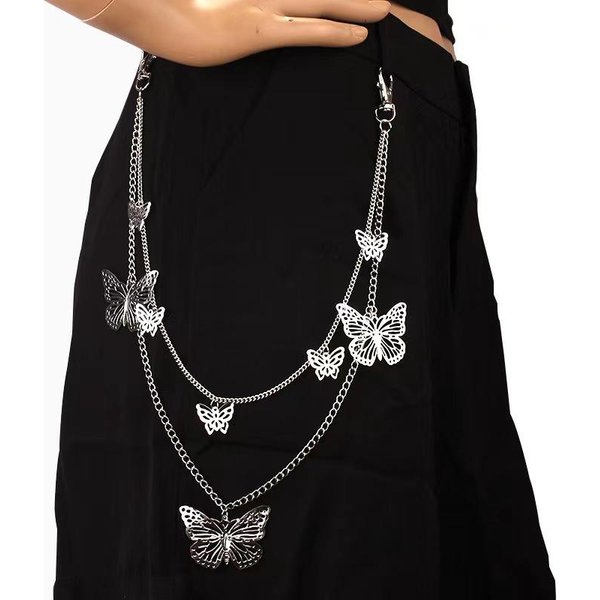 1 Pieza Cadena De Cintura De Moda Estilo Punk, Cadena MetáLica De Doble Capa, DecoracióN ÚNica Para Pantalones, Faldas, Accesorios Hip Hop Plata-image