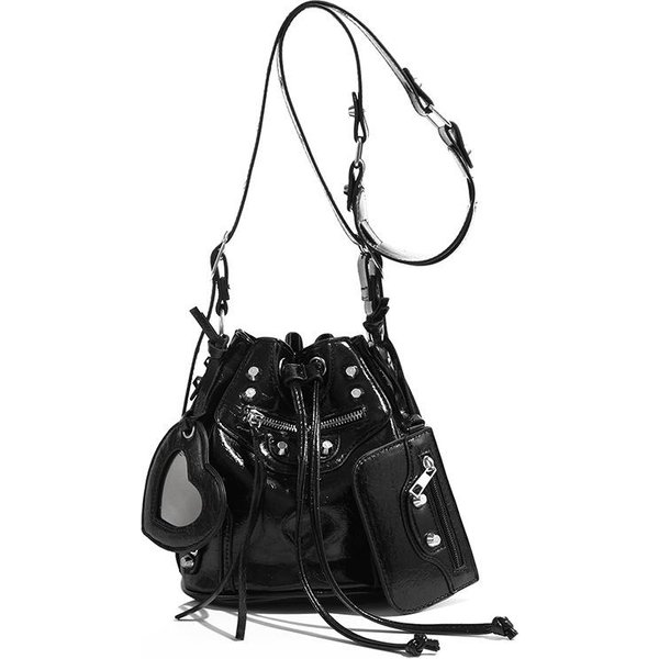 WyciąGana Torba Damska, Modna Torba Wiadro, Motocyklowa Torba Nitowana, Zestaw TrzyczęśCiowy, Szeroki Pasek Na Ramię, Torba Jednoramienna Crossbody-image