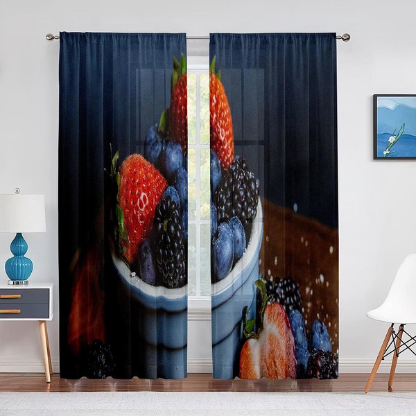 Cortinas De Tul De AráNdanos Fruta Hoja Verde Para DecoracióN De Sala De Estar Dormitorio Gasa Transparente Voile Cortina De Ventana De Cocina Cortinas 1 PCS W100Xh250Cm&Grommet Top-image