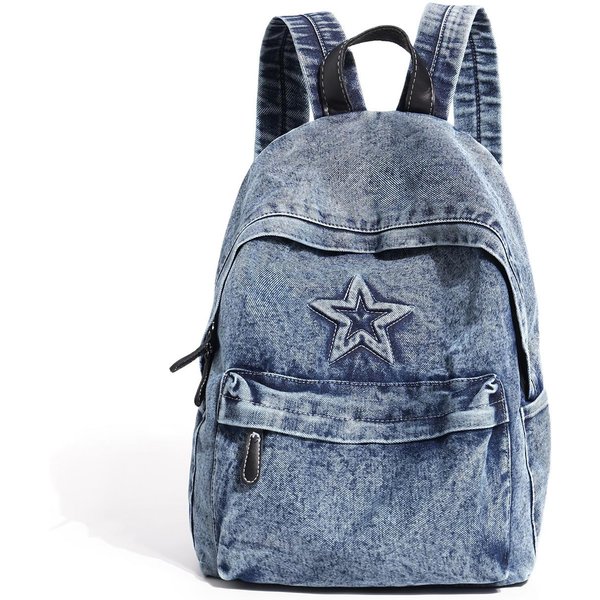 Mochila Nueva Ins Moderna Genial Mochila De Cinco Puntas Para Mujer Mochila Escolar De Tela Vaquera Lavada Retro Mochila PequeñA Para Estudiante Universitario Azul Oscuro-image
