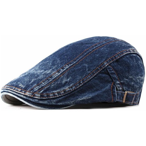 Cztery Pory Roku DżInsowe GłAdkie Czapki Newsboy MęSkie PłAskie Czapki Z Daszkiem Washed Berety Malarskie Damskie Czapki 16 55-61Cm Adjustable Niebieski-image