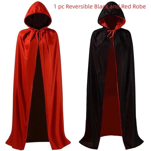 Capa Reversible De Halloween Ropa De Bruja Disfraces De ActuacióN TúNica De Mago Evento De Cosplay 160Cm-Style1 Black-image