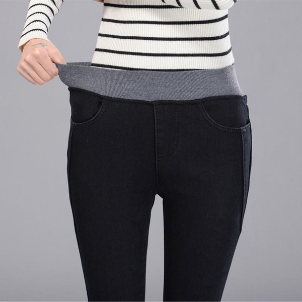 Jeansy Z Wysokim Stanem Elastyczna Talia Stretch Plus Size Damskie Spodnie Jeansowe DłUgie OłóWkowe Spodnie 38-image