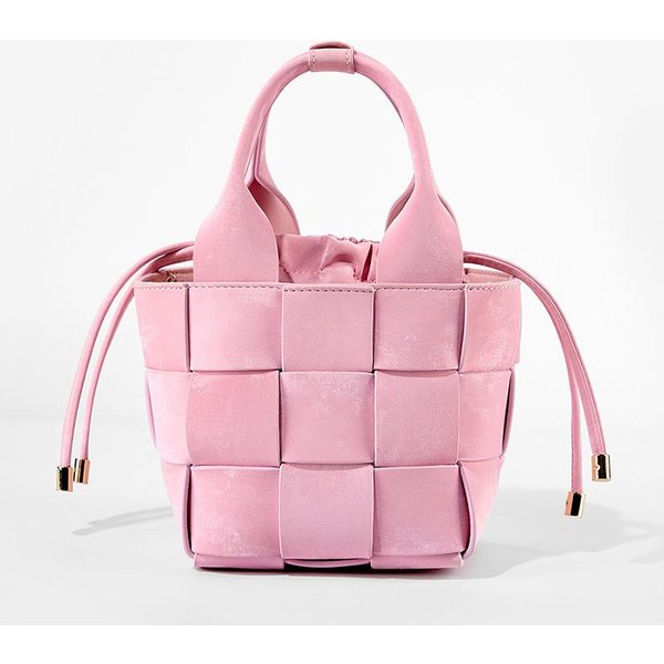 Bolso Cubo Estilo Chino Bolso Cesta Tejido A Mano Bolso Cruzado Mini Para Mujer PortáTil Color Rosa-image