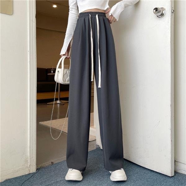 Pantalones De Pierna Ancha Que Combinan Con Todo Para Mujer En OtoñO Pantalones Casuales Holgados De Talle Alto Coreanos Nuevos Pantalones Holgados De Pierna Recta Que Barren El Suelo 2XL Gray-image